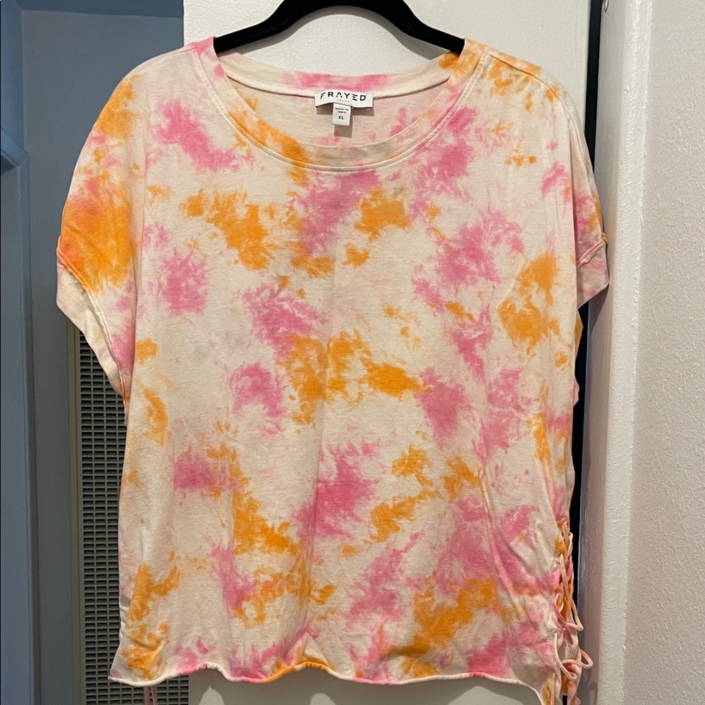 Frayed Vibrant Tie-Dye Short Sleeve Top